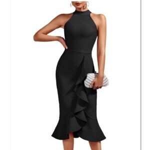 whoinshop Women's BLACK Halter Mermaid Bandage Dress | L | NWT
